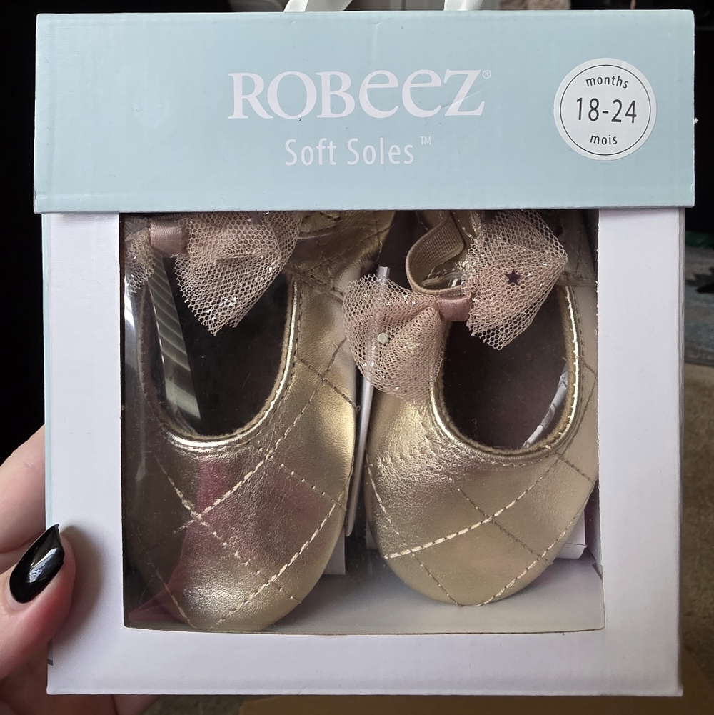 Robeez Shimmering Gold Baby Shoes with Bow